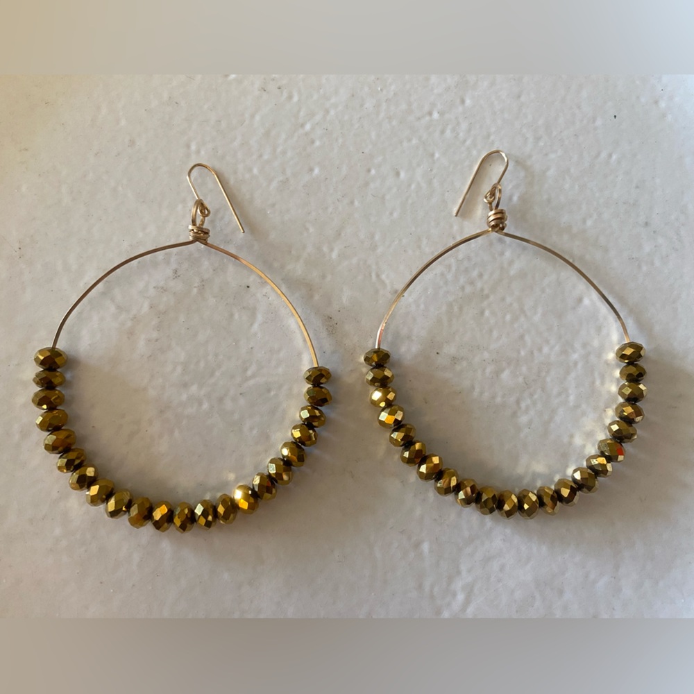 Gold Swarovski Beaded 14K GF Hoop Earrings